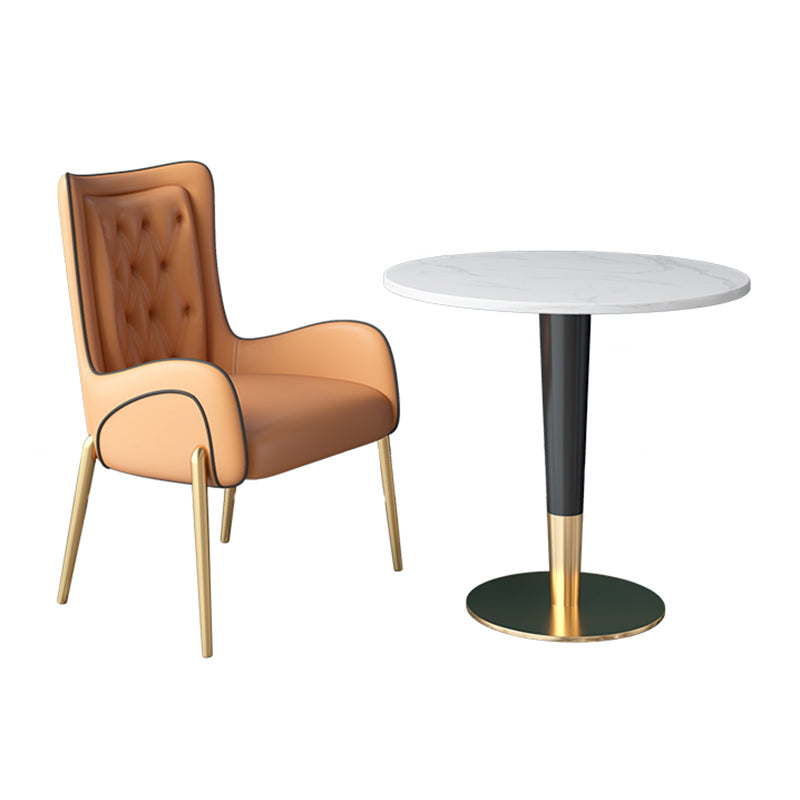 Glam 1/2 Pieces Dining Set Sintered Stone Dining Furniture for Home Use 2 Pieces: Table, 1 Orange Chair Clearhalo 'Dining Room Sets' 'Dining Tables & Seating' 'dining_room_set' 'furn' 'furn_dining_room_set' 'Furniture' 'furniture_dining_room_set' 'Kitchen & Dining Furniture' 'kitchen&dining_furn' 'kitchen' 4458628