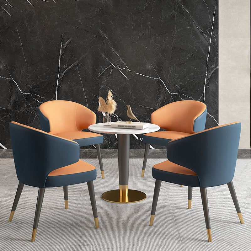 1/5 Pcs Metal Scandinavian Dining Room Set with Round Table Dinette Set 5 Pieces: White Table, 4 Orange Chairs Clearhalo 'Dining Room Sets' 'Dining Tables & Seating' 'dining_room_set' 'furn' 'furn_dining_room_set' 'Furniture' 'furniture_dining_room_set' 'Kitchen & Dining Furniture' 'kitchen&dining_furn' 'kitchen' 4458655