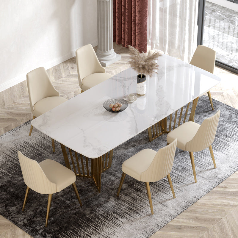 1/4/5/7 Pieces Luxury Dining Set Sintered Stone Dining Furniture with Leather Chairs 7 Pieces: Table, 6 Chairs Clearhalo 'Dining Room Sets' 'Dining Tables & Seating' 'dining_room_set' 'furn' 'furn_dining_room_set' 'Furniture' 'furniture_dining_room_set' 'Kitchen & Dining Furniture' 'kitchen&dining_furn' 'kitchen' 4458709