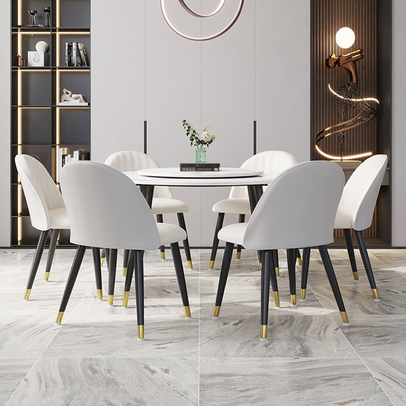 1/4/7 Pcs Metal Modern Dining Room Set with Round Table Dining Set 7 Pieces: White-Gold Table, 6 White Chairs Clearhalo 'Dining Room Sets' 'Dining Tables & Seating' 'dining_room_set' 'furn' 'furn_dining_room_set' 'Furniture' 'furniture_dining_room_set' 'Kitchen & Dining Furniture' 'kitchen&dining_furn' 'kitchen' 4458808
