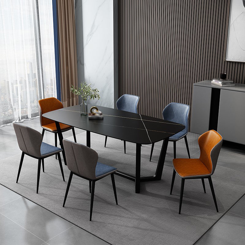Contemporary 1/5/7 Pieces Dining Set Black Sintered Stone Dining Furniture 7 Pieces: Table, 6 Chairs Clearhalo 'Dining Room Sets' 'Dining Tables & Seating' 'dining_room_set' 'furn' 'furn_dining_room_set' 'Furniture' 'furniture_dining_room_set' 'Kitchen & Dining Furniture' 'kitchen&dining_furn' 'kitchen' 4458919