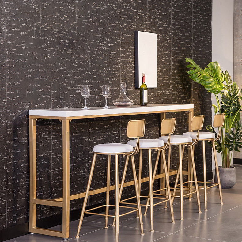 White Glam Style Bar Table Wood Rectangular Bar Table with Metal Base 118.1"L x 17.7"W x 41.3"H Without Chairs Clearhalo 'Bar Furniture' 'Bar Tables' 'bar_tables' 'furn' 'furn_bar_tables' 'Furniture' 'furniture_bar_tables' 'Kitchen & Dining Furniture' 4463260