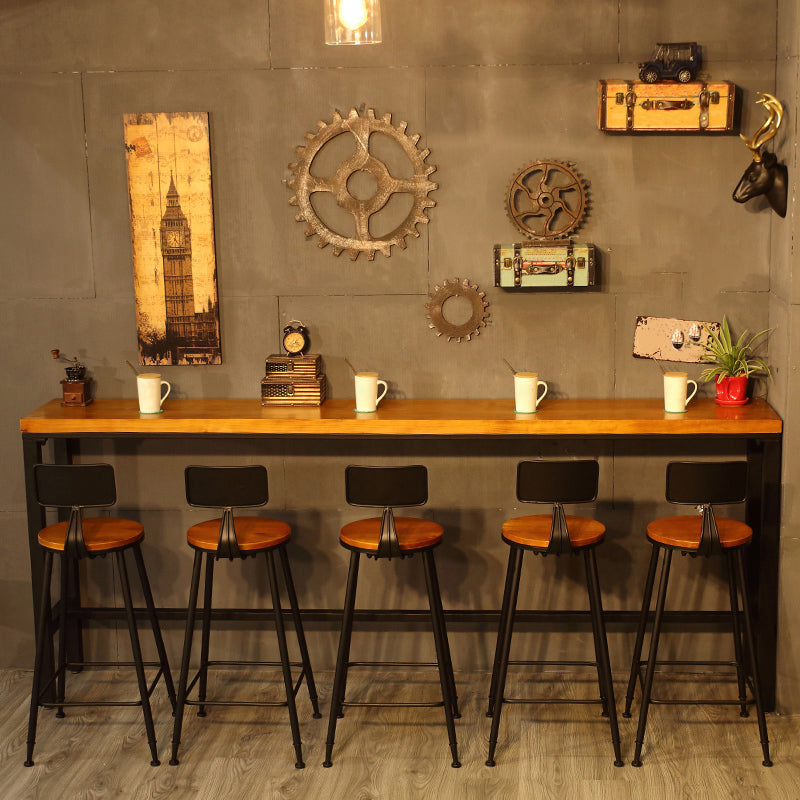 Brown Modern Style Bar Table in Metal and Wood Indoor Bar Counter 118.1"L x 15.7"W x 41.3"H Without Chairs Clearhalo 'Bar Furniture' 'Bar Tables' 'bar_tables' 'furn' 'furn_bar_tables' 'Furniture' 'furniture_bar_tables' 'Kitchen & Dining Furniture' 4463280