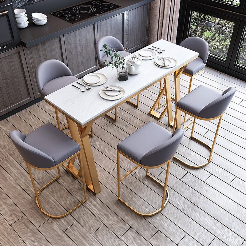 Glam Marble Counter Table with Rectangle Table Top Gold Double Pedestal Table - 42" H 55.1"L x 17.7"W x 41.3"H Without Chairs Clearhalo 'Bar Furniture' 'Bar Tables' 'bar_tables' 'furn' 'furn_bar_tables' 'Furniture' 'furniture_bar_tables' 'Kitchen & Dining Furniture' 4463298