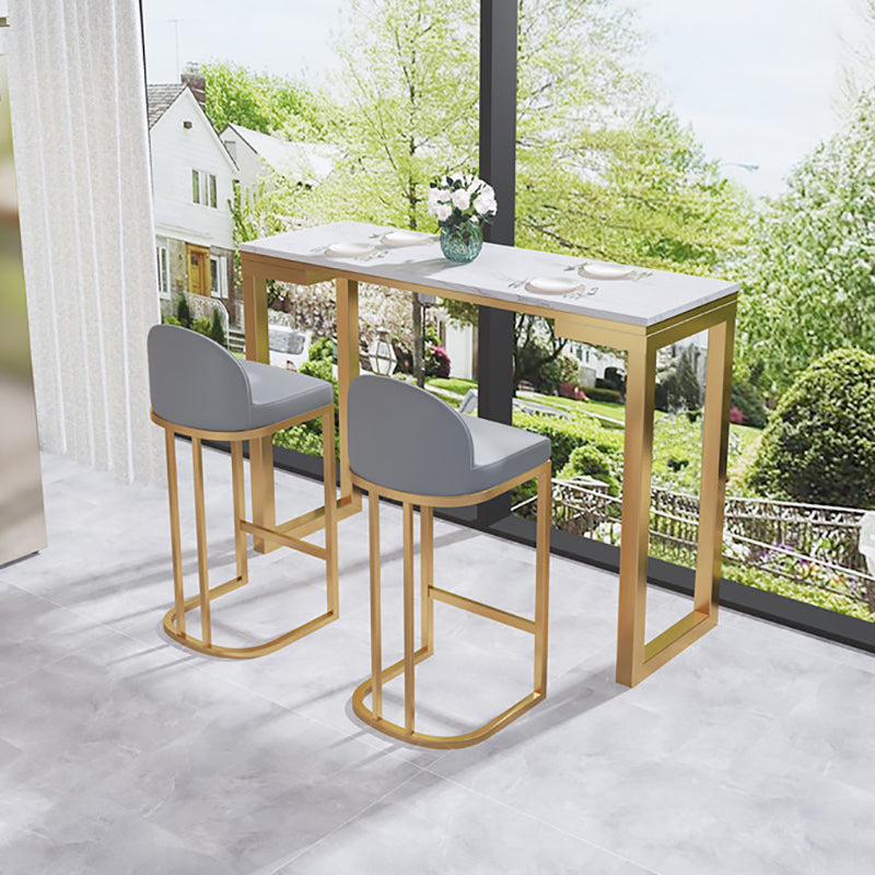 Glam White Marble Table with Rectangle Table Top Gold Sled Table - 42" H 86.6"L x 15.7"W x 41.3"H Without Chairs Clearhalo 'Bar Furniture' 'Bar Tables' 'bar_tables' 'furn' 'furn_bar_tables' 'Furniture' 'furniture_bar_tables' 'Kitchen & Dining Furniture' 4463415