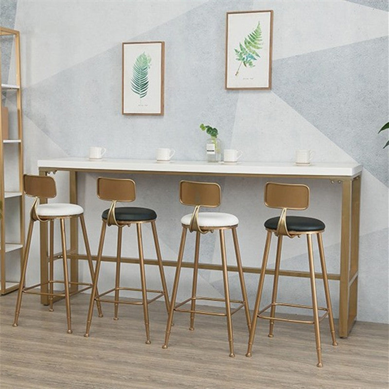 Glam Wood Bar Table with Rectangle Table Top Gold Trestle Table - 42" H 102.4"L x 15.7"W x 41.3"H White-Gold Without Chairs Clearhalo 'Bar Furniture' 'Bar Tables' 'bar_tables' 'furn' 'furn_bar_tables' 'Furniture' 'furniture_bar_tables' 'Kitchen & Dining Furniture' 4463435