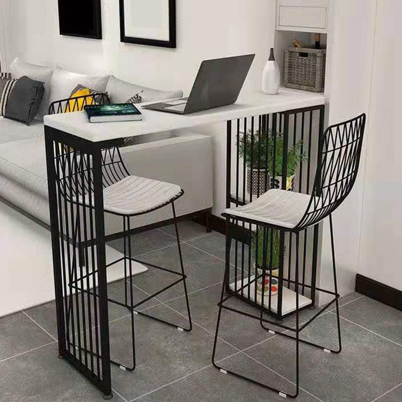 Modern White Marble Table with Rectangle Table Top Sled Table - 42" H 63"L x 15.7"W x 41.3"H Black White Without Chairs Clearhalo 'Bar Furniture' 'Bar Tables' 'bar_tables' 'furn' 'furn_bar_tables' 'Furniture' 'furniture_bar_tables' 'Kitchen & Dining Furniture' 4463445