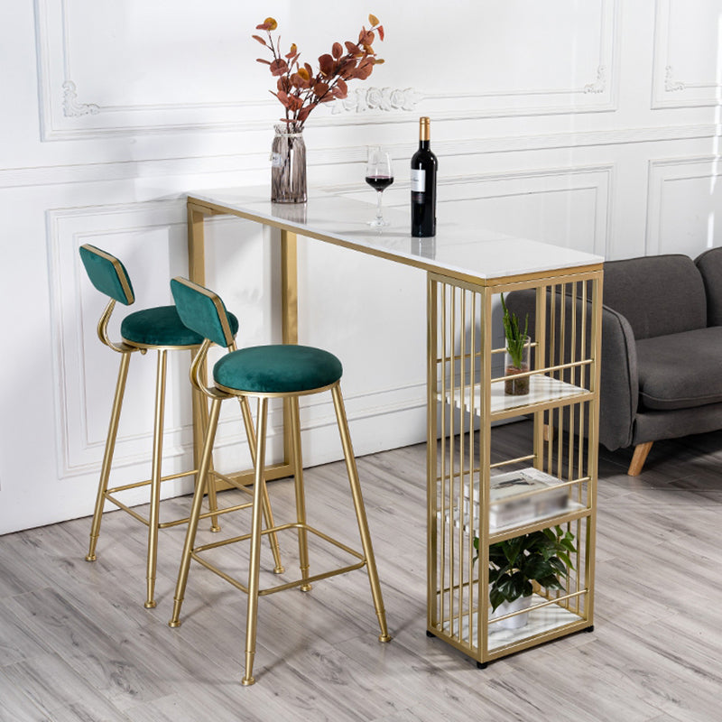 Glam White Marble Table with Rectangle Table Top Double Pedestal Table - 42" H 70.9"L x 15.7"W x 41.3"H Gold Without Chairs Clearhalo 'Bar Furniture' 'Bar Tables' 'bar_tables' 'furn' 'furn_bar_tables' 'Furniture' 'furniture_bar_tables' 'Kitchen & Dining Furniture' 4463475