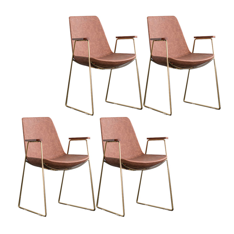 Scandinavian Design Solid Back Dining Side Chair Leather Dining Side Chair Brown 4 Piece Set Brass Gold Clearhalo ' kitchen&dining_furn' 'Dining Chairs' 'Dining Tables & Seating' 'dining_chair' 'furn' 'furn_dining_chair' 'Furniture' 'furniture_dining_chair' 'Kitchen & Dining Furniture' 'kitchen' 4468520