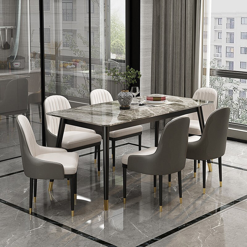 1/2/5/7 Pcs Metal Modern Dining Room Set with Rectangle Table Dinette Set 7 Pieces: Table, 6 Chairs Clearhalo 'Dining Room Sets' 'Dining Tables & Seating' 'dining_room_set' 'Furniture' 'furniture_dining_room_set' 'Kitchen & Dining Furniture' 'kitchen&dining_furn' 'kitchen' 4468666
