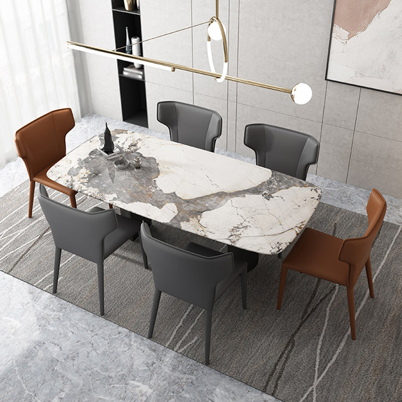 Contemporary 1/4/5/7 Pieces Dining Set with Sintered Stone Dining Table for Restaurant 7 Pieces: Table, 6 Chairs Clearhalo 'Dining Room Sets' 'Dining Tables & Seating' 'dining_room_set' 'furn' 'furn_dining_room_set' 'Furniture' 'furniture_dining_room_set' 'Kitchen & Dining Furniture' 'kitchen&dining_furn' 'kitchen' 4468714