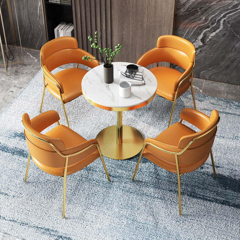 1/3/4/5 Pcs Metal Scandinavian Dining Room Set with Round Indoor Table Dinette Set 5 Pieces: Table, 4 Orange Chairs Clearhalo 'Dining Room Sets' 'Dining Tables & Seating' 'dining_room_set' 'furn' 'furn_dining_room_set' 'Furniture' 'furniture_dining_room_set' 'Kitchen & Dining Furniture' 'kitchen&dining_furn' 'kitchen' 4468802