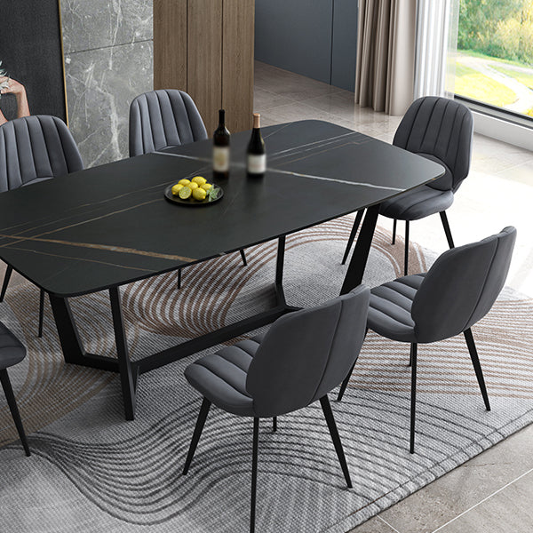 Modern 1/4/5/7 Pieces Black Dining Set Sintered Stone Dining Table Set with Leather Chairs 7 Pieces: Table, 6 Chairs Clearhalo 'Dining Room Sets' 'Dining Tables & Seating' 'dining_room_set' 'furn' 'furn_dining_room_set' 'Furniture' 'furniture_dining_room_set' 'Kitchen & Dining Furniture' 'kitchen&dining_furn' 'kitchen' 4468868