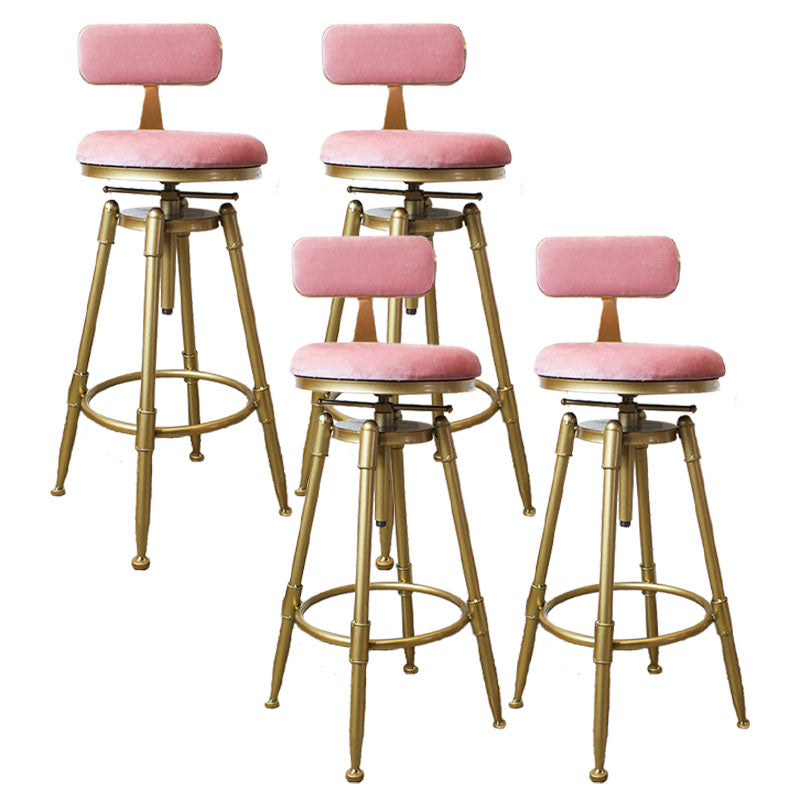 Glam Rotatable Liftable Counter Stool Iron Dessert Shop Bar Stool with Velvet Cushion Pink With Back 4 Piece Set Clearhalo 'Bar Furniture' 'Bar Stools' 'bar_stools' 'furn' 'furn_bar_stools' 'furniture_bar_stools' 'Kitchen & Dining Furniture' 'kitchen&dining_furn' 'kitchen' 'kitchen_furn' Furniture' 4471143