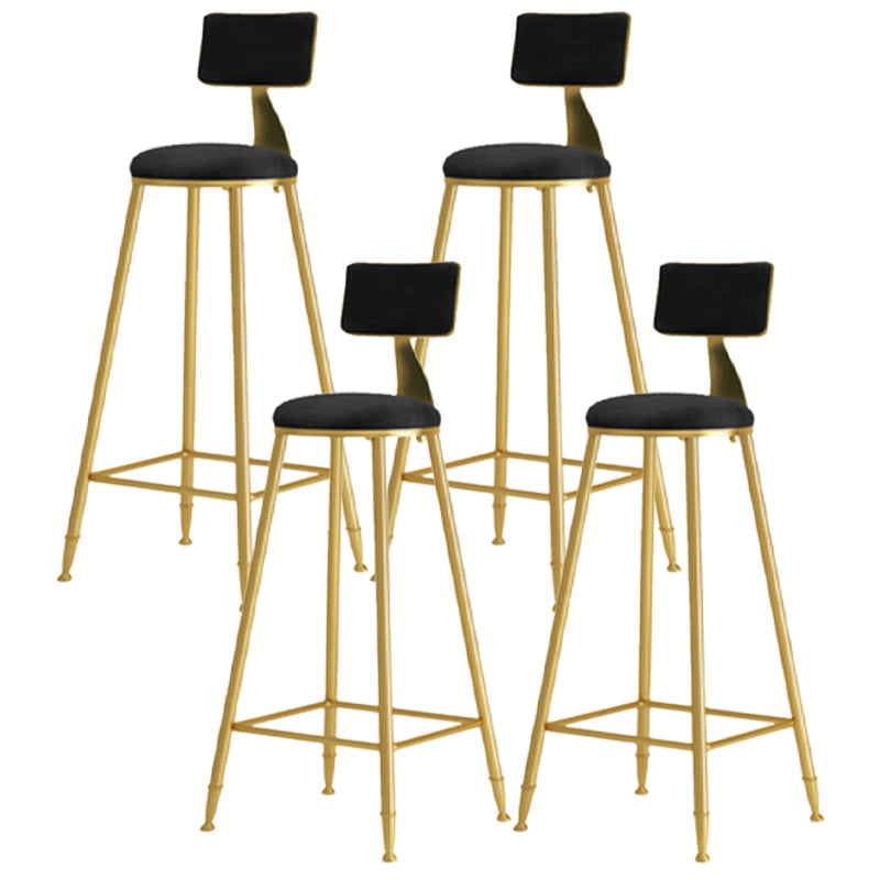 Glam Armless Backrest Counter Stool Iron Cafe Bar Stool with Pedal and Velvet Cushion Black 4 Piece Set Clearhalo 'Bar Furniture' 'Bar Stools' 'bar_stools' 'furn' 'furn_bar_stools' 'furniture_bar_stools' 'Kitchen & Dining Furniture' 'kitchen&dining_furn' 'kitchen' 'kitchen_furn' Furniture' 4471422