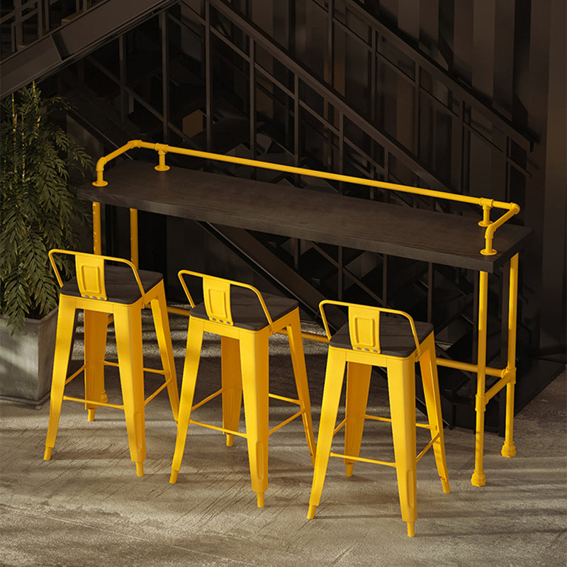 Industrial Black Wood Bar Table with Rectangle Table Top Yellow Trestle Table - 42" H 90.6"L x 17.7"W x 41.3"H Without Chairs Clearhalo 'Bar Furniture' 'Bar Tables' 'bar_tables' 'furn' 'furn_bar_tables' 'Furniture' 'furniture_bar_tables' 'Kitchen & Dining Furniture' 4472019