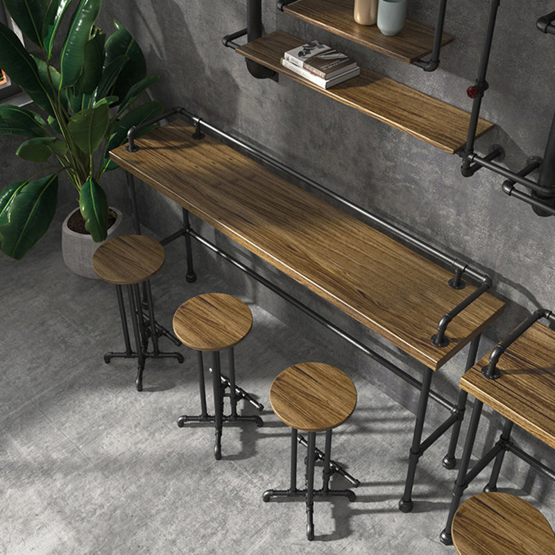 Industrial Wood Pub Table with Rectangle Table Top Black Trestle Table - 42" H 90.6"L x 17.7"W x 41.3"H Without Chairs Clearhalo 'Bar Furniture' 'Bar Tables' 'bar_tables' 'furn' 'furn_bar_tables' 'Furniture' 'furniture_bar_tables' 'Kitchen & Dining Furniture' 4472033