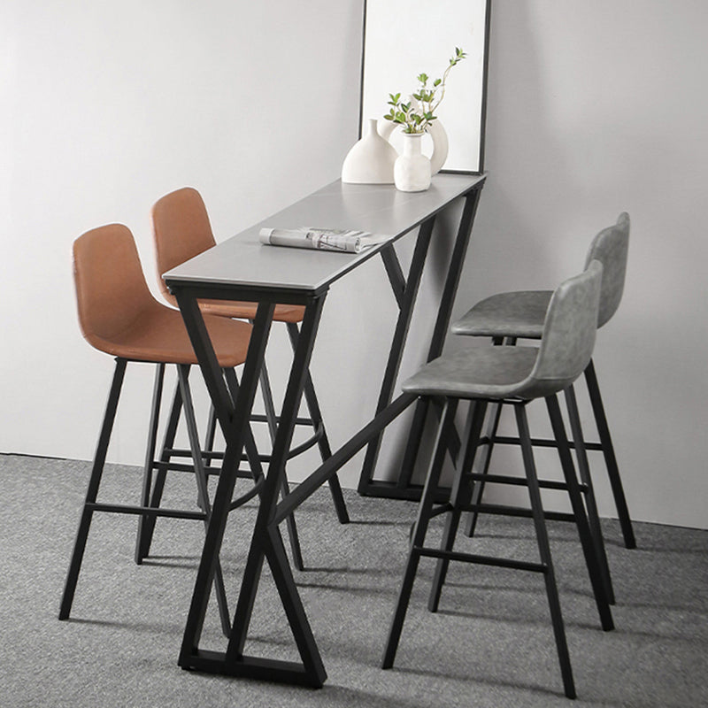 White Modern Style Rectangle Bar Table in Faux Marble and Metal Table Kitchen Bar Table 94.5"L x 15.7"W x 41.3"H Grey Without Chairs Clearhalo 'Bar Furniture' 'Bar Tables' 'bar_tables' 'furn' 'furn_bar_tables' 'Furniture' 'furniture_bar_tables' 'Kitchen & Dining Furniture' 4472077