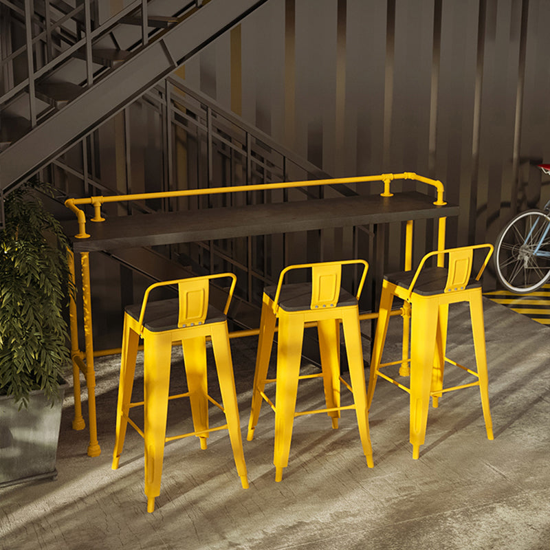 Industrial Black Wood Pub Table with Rectangle Table Top Yellow Trestle Table - 42" H 98.4"L x 17.7"W x 41.3"H Without Chairs Clearhalo 'Bar Furniture' 'Bar Tables' 'bar_tables' 'furn' 'furn_bar_tables' 'Furniture' 'furniture_bar_tables' 'Kitchen & Dining Furniture' 4472119