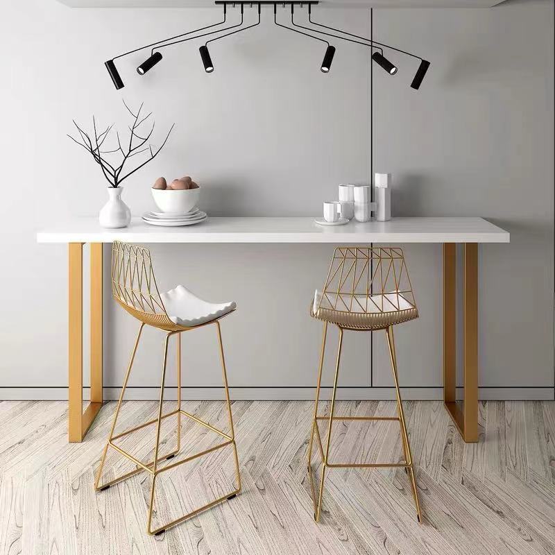 White Glam Style Bar Table in Metal and Faux Marble Bar Table Milk Tea Shop Bar Table 78.7"L x 15.7"W x 41.3"H Gloss White Without Chairs Clearhalo 'Bar Furniture' 'Bar Tables' 'bar_tables' 'furn' 'furn_bar_tables' 'Furniture' 'furniture_bar_tables' 'Kitchen & Dining Furniture' 4472194