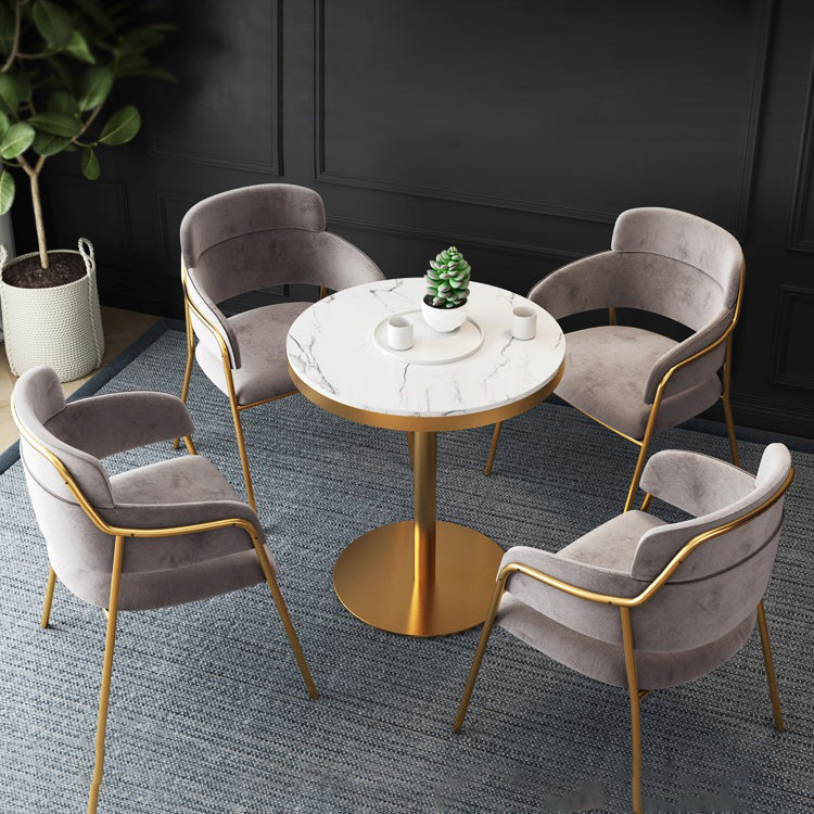1/3/4/5 Pcs Metal Scandinavian Dining Room Set with Round Dinning Table Dinette Set 5 Pieces: Table, 4 Grey Chairs Clearhalo 'Dining Room Sets' 'Dining Tables & Seating' 'dining_room_set' 'furn' 'furn_dining_room_set' 'Furniture' 'furniture_dining_room_set' 'Kitchen & Dining Furniture' 'kitchen&dining_furn' 'kitchen' 4481316