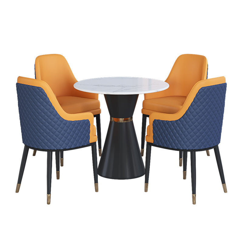 Glam 1/2/3/4/5 Pieces Dining Set Round Sintered Stone Dining Table Set 5 Pieces: Table, 4 Orange Chairs Clearhalo 'Dining Room Sets' 'Dining Tables & Seating' 'dining_room_set' 'furn' 'furn_dining_room_set' 'Furniture' 'furniture_dining_room_set' 'Kitchen & Dining Furniture' 'kitchen&dining_furn' 'kitchen' 4481338