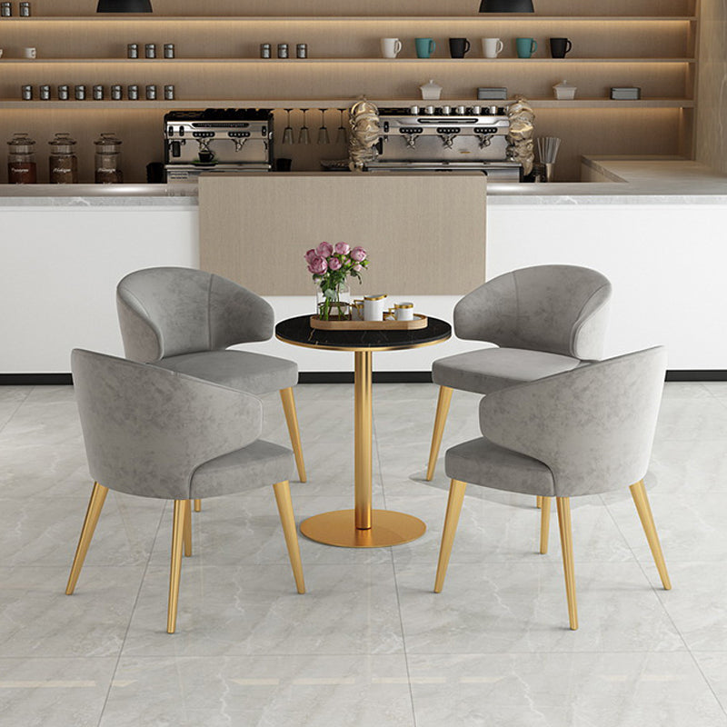 1/2/5 Pcs Metal Glam Style Dining Room Set with Round Table Dinette Set 5 Pieces: Black Table, 4 Grey Chairs Clearhalo 'Dining Room Sets' 'Dining Tables & Seating' 'dining_room_set' 'Furniture' 'furniture_dining_room_set' 'Kitchen & Dining Furniture' 'kitchen&dining_furn' 'kitchen' 4481464