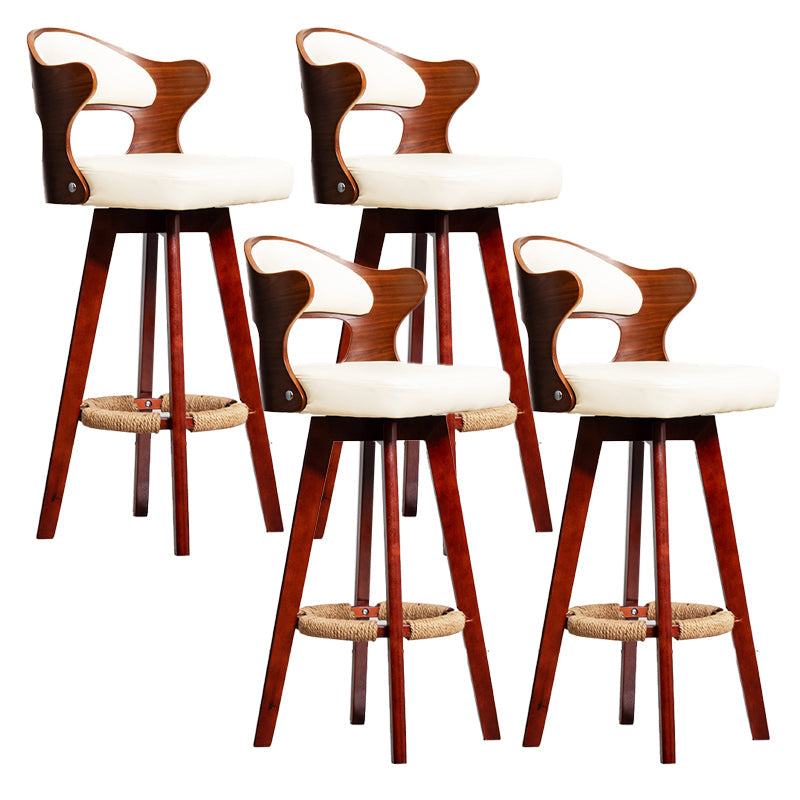 Modern Armless Backrest Counter Stool Wood Milk Tea Shop Bar Stool with Pedal and Cushion Off-White 4 Piece Set Clearhalo 'Bar Furniture' 'Bar Stools' 'bar_stools' 'furn' 'furn_bar_stools' 'furniture_bar_stools' 'Kitchen & Dining Furniture' 'kitchen&dining_furn' 'kitchen' 'kitchen_furn' Furniture' 4482394