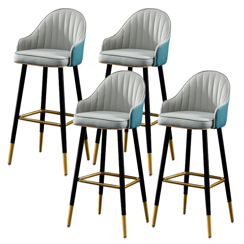 Contemporary Metal Leather Bar Stools Indoor Barstool with Footrest and Low Back Gray-Blue 4 Piece Set Bar Stool(30"H) Clearhalo 'Bar Furniture' 'Bar Stools' 'bar_stools' 'furn' 'furn_bar_stools' 'furniture_bar_stools' 'Kitchen & Dining Furniture' 'kitchen&dining_furn' 'kitchen' 'kitchen_furn' Furniture' 4482588