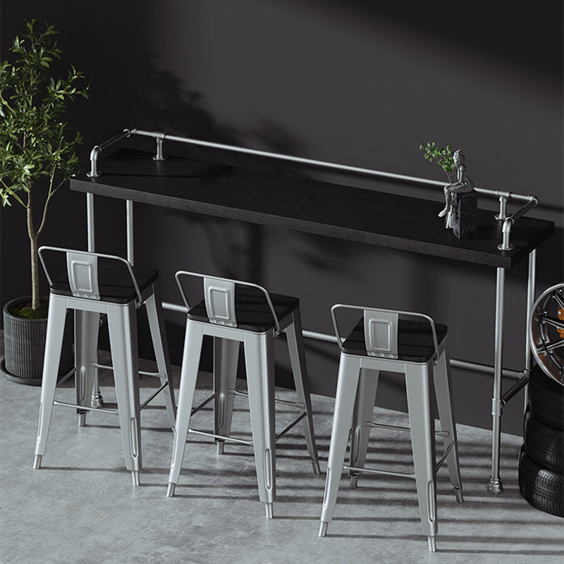 Industrial Black Wood Bar Table with Rectangle Table Top Silver Trestle Table - 42" H 90.6"L x 17.7"W x 41.3"H Without Chairs Clearhalo 'Bar Furniture' 'Bar Tables' 'bar_tables' 'furn' 'furn_bar_tables' 'Furniture' 'furniture_bar_tables' 'Kitchen & Dining Furniture' 4482680