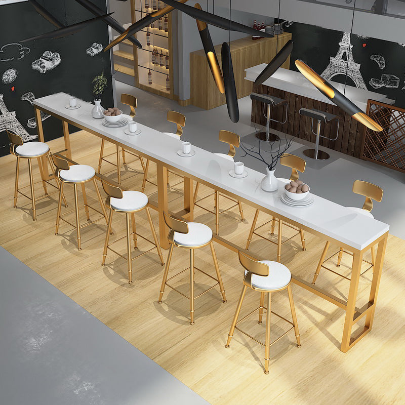 Glam White Marble Counter Table with Rectangle Table Top Gold Trestle Table, Only Table 78.7"L x 15.7"W x 41.3"H Without Chairs Clearhalo 'Bar Furniture' 'Bar Tables' 'bar_tables' 'furn' 'furn_bar_tables' 'Furniture' 'furniture_bar_tables' 'Kitchen & Dining Furniture' 4482703