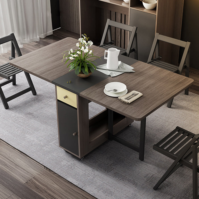 Rectangle Wooden Dining Table Mid-Century Drop Leaf Dining Table Brown 63"L x 31.5"W x 29.5"H Without Chairs Clearhalo ' dining_table' 'Dining Tables & Seating' 'Dining Tables' 'furn' 'furn_dining_table' 'Furniture' 'furniture_dining_table' 'Kitchen & Dining Furniture' 'kitchen&dining_furn' 'kitchen' 'kitchen_dining_table' 4491449