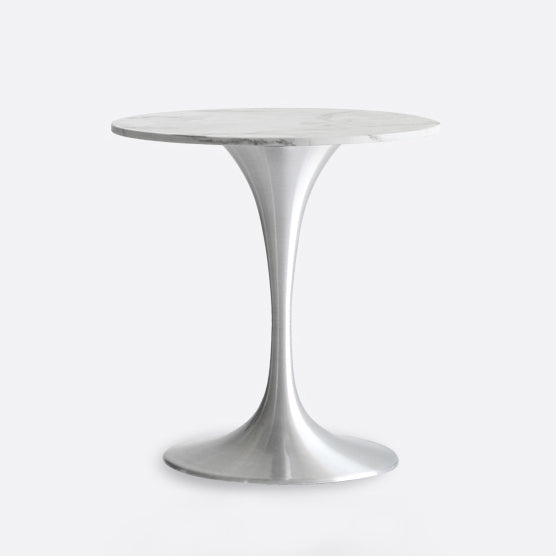 Metal Modern Round Dining Table Marble Top Indoor Table with Tulip Base White-Silver 31.5"L x 31.5"W x 29.5"H Without Chairs Clearhalo ' dining_table' 'Dining Tables & Seating' 'Dining Tables' 'furn' 'furn_dining_table' 'Furniture' 'furniture_dining_table' 'Kitchen & Dining Furniture' 'kitchen&dining_furn' 'kitchen' 'kitchen_dining_table' 4491472