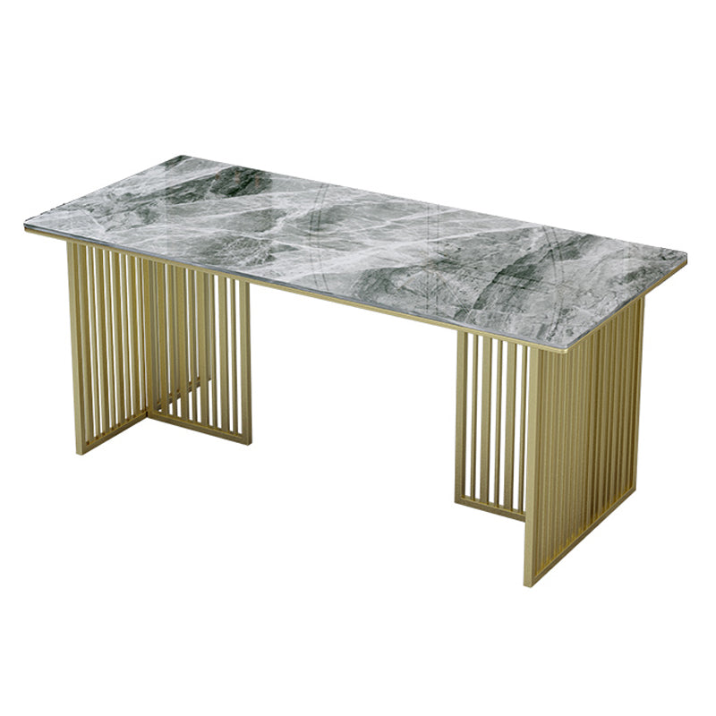 Luxury Sintered Stone Top Dining Table Rectangle Indoor Table with Double Pedestal Base Gray 78.7"L x 31.5"W x 29.5"H Without Chairs Clearhalo ' dining_table' 'Dining Tables & Seating' 'Dining Tables' 'furn' 'furn_dining_table' 'Furniture' 'furniture_dining_table' 'Kitchen & Dining Furniture' 'kitchen&dining_furn' 'kitchen' 'kitchen_dining_table' 4491587