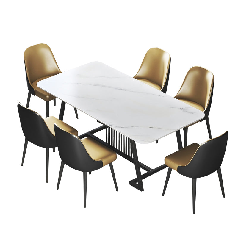 Modern 1/2/5/7 Pieces Dining Set Sintered Stone Rectangle Dining Table with Chairs 7 Pieces: Table, 6 Chairs Clearhalo 'Dining Room Sets' 'Dining Tables & Seating' 'dining_room_set' 'furn' 'furn_dining_room_set' 'Furniture' 'furniture_dining_room_set' 'Kitchen & Dining Furniture' 'kitchen&dining_furn' 'kitchen' 4492297