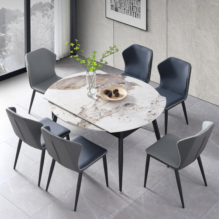 Contemporary 1/5/6/7 Pieces Dining Set Round Dining Room Table Set 7 Pieces: Table, 4 Blue+2 Grey Chairs Clearhalo 'Dining Room Sets' 'Dining Tables & Seating' 'dining_room_set' 'furn' 'furn_dining_room_set' 'Furniture' 'furniture_dining_room_set' 'Kitchen & Dining Furniture' 'kitchen&dining_furn' 'kitchen' 4492346