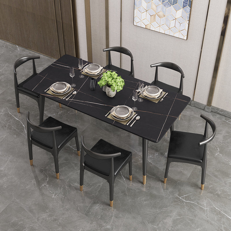 Nordic 1/4/5/7 Pieces Dining Set Sintered Stone Top Table with Leather Chairs 7 Pieces: Table, 6 Chairs Clearhalo 'Dining Room Sets' 'Dining Tables & Seating' 'dining_room_set' 'furn' 'furn_dining_room_set' 'Furniture' 'furniture_dining_room_set' 'Kitchen & Dining Furniture' 'kitchen&dining_furn' 'kitchen' 4492405
