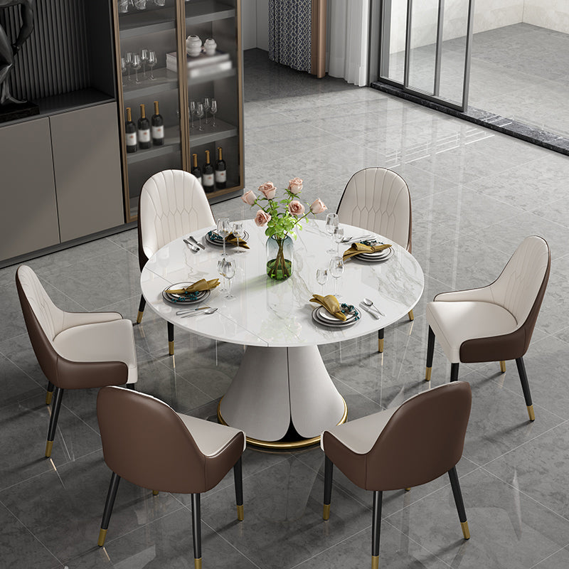 Contemporary 1/4/5/7 Pieces Dining Set Round Dining Table Set with Pedestal Base 7 Pieces: Table, 6 Chairs Clearhalo 'Dining Room Sets' 'Dining Tables & Seating' 'dining_room_set' 'furn' 'furn_dining_room_set' 'Furniture' 'furniture_dining_room_set' 'Kitchen & Dining Furniture' 'kitchen&dining_furn' 'kitchen' 4492425