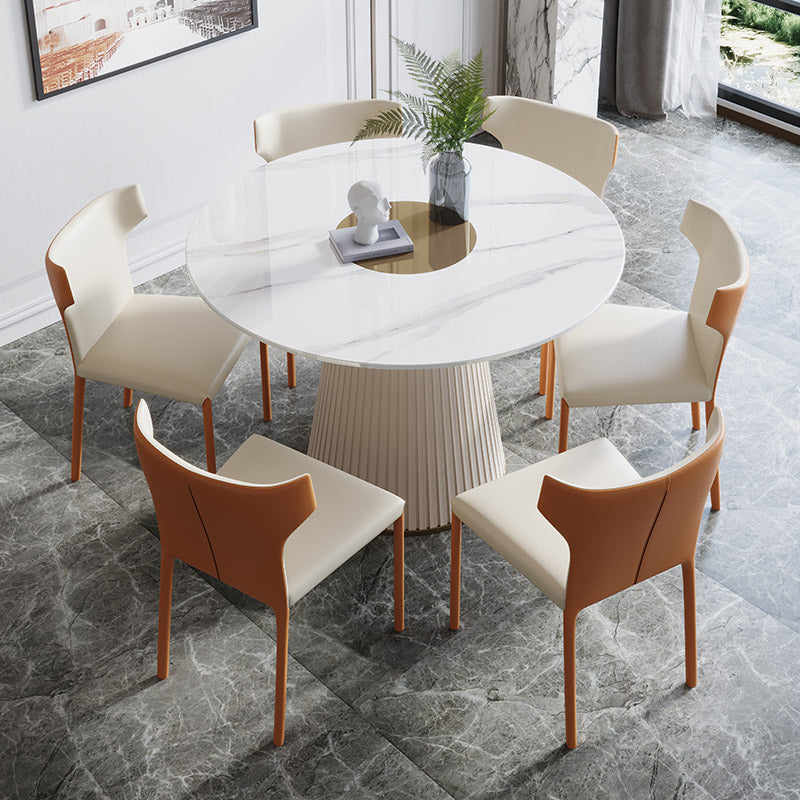Modern 1/3/4/7 Pieces Round Dining Set Sintered Stone Dining Table with Leather Chairs 7 Pieces: Table, 6 Chairs Clearhalo 'Dining Room Sets' 'Dining Tables & Seating' 'dining_room_set' 'furn' 'furn_dining_room_set' 'Furniture' 'furniture_dining_room_set' 'Kitchen & Dining Furniture' 'kitchen&dining_furn' 'kitchen' 4492701