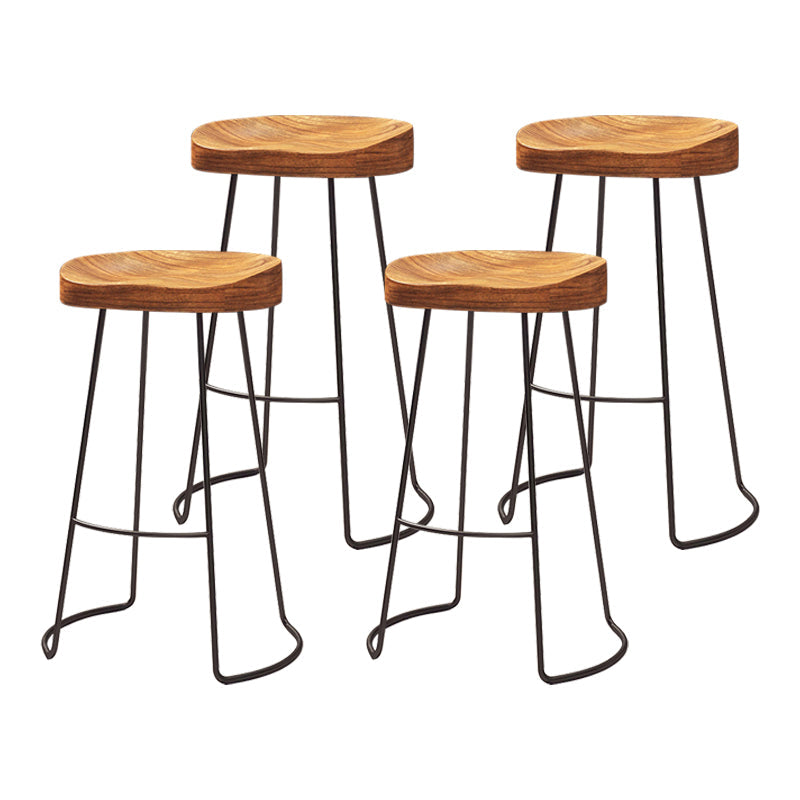 Modern Armless Backless Counter Stool Iron Cafe Bar Stool with Wooden Seat 4 Piece Set Clearhalo 'Bar Furniture' 'Bar Stools' 'bar_stools' 'furn' 'furn_bar_stools' 'furniture_bar_stools' 'Kitchen & Dining Furniture' 'kitchen&dining_furn' 'kitchen' 'kitchen_furn' Furniture' 4492958