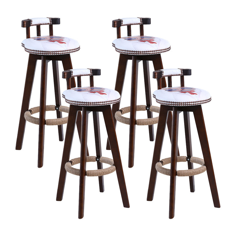 Contemporary Solid Wood Leather Barstool Indoor Bar Stool with Low Back for Kitchen Apricot Brown 4 Piece Set Clearhalo 'Bar Furniture' 'Bar Stools' 'bar_stools' 'furn' 'furn_bar_stools' 'furniture_bar_stools' 'Kitchen & Dining Furniture' 'kitchen&dining_furn' 'kitchen' 'kitchen_furn' Furniture' 4493416