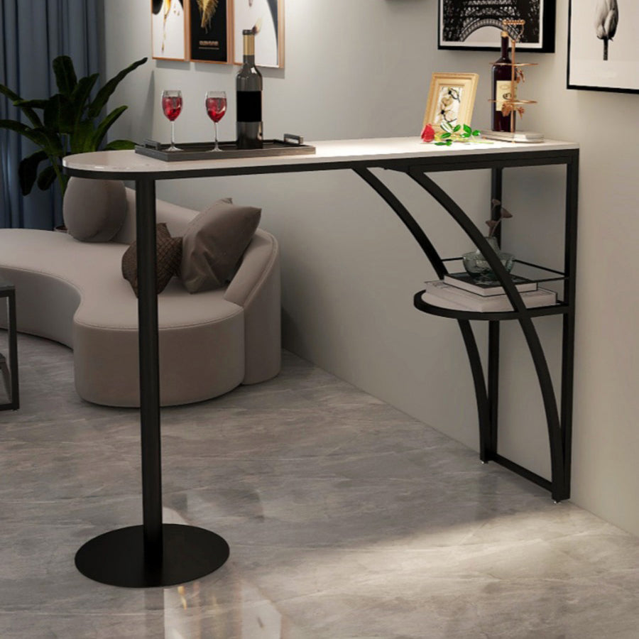 Modern White Wood Bar Table with Specialty Table Top Black Pedestal Table - 42" H 59.1"L x 15.7"W x 41.3"H White-Black Without Chairs Clearhalo 'Bar Furniture' 'Bar Tables' 'bar_tables' 'furn' 'furn_bar_tables' 'Furniture' 'furniture_bar_tables' 'Kitchen & Dining Furniture' 4493664