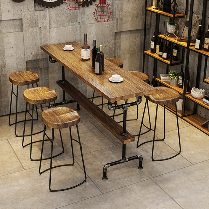 Industrial Wood Counter Table with Rectangle Table Top Black Trestle Table - 42" H 98.4"L x 15.7"W x 41.3"H Without Chairs Clearhalo 'Bar Furniture' 'Bar Tables' 'bar_tables' 'furn' 'furn_bar_tables' 'Furniture' 'furniture_bar_tables' 'Kitchen & Dining Furniture' 4493694