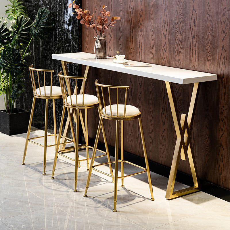 Glam Marble Bar Table with Rectangle Table Top Gold Double Pedestal Table - 42" H 118.1"L x 15.7"W x 41.3"H Wood Without Chairs Clearhalo 'Bar Furniture' 'Bar Tables' 'bar_tables' 'furn' 'furn_bar_tables' 'Furniture' 'furniture_bar_tables' 'Kitchen & Dining Furniture' 4493744