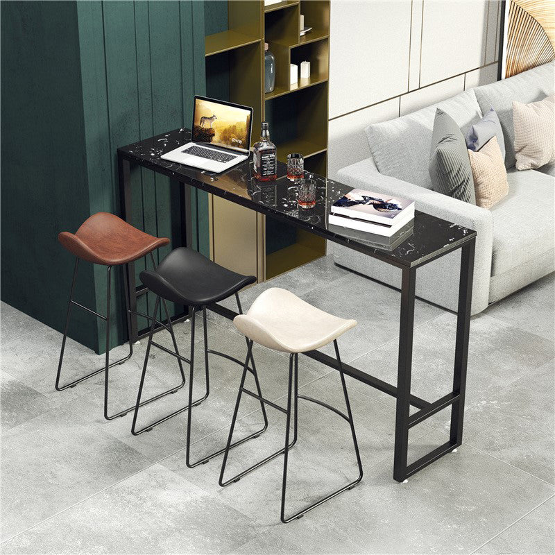 Modern Marble Bistro Table with Rectangle Table Top Black Trestle Table - 42" H 78.7"L x 15.7"W x 41.3"H Black Without Chairs Clearhalo 'Bar Furniture' 'Bar Tables' 'bar_tables' 'furn' 'furn_bar_tables' 'Furniture' 'furniture_bar_tables' 'Kitchen & Dining Furniture' 4493768
