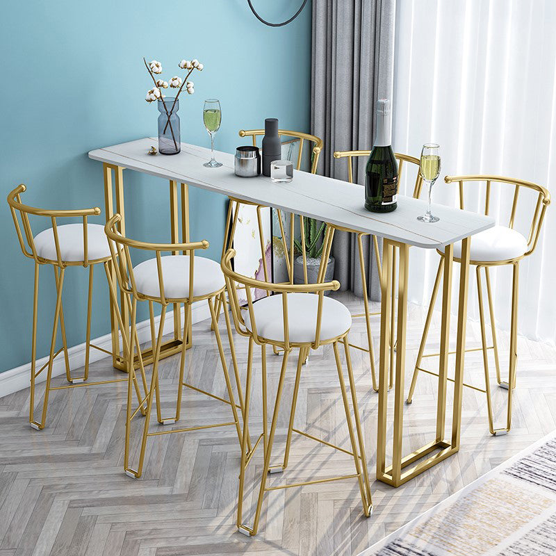Modern Marble Counter Table with Rectangle Table Top Sled Table - 42" H 78.7"L x 15.7"W x 41.3"H White-Gold Without Chairs Clearhalo 'Bar Furniture' 'Bar Tables' 'bar_tables' 'furn' 'furn_bar_tables' 'Furniture' 'furniture_bar_tables' 'Kitchen & Dining Furniture' 4493786