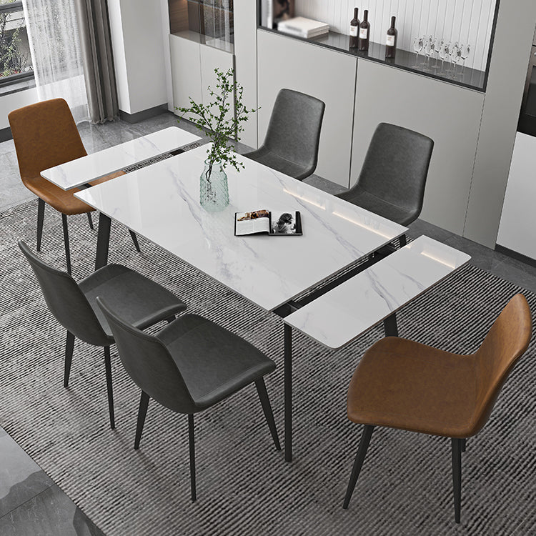 Contemporary 1/4/5/7 Pieces Dining Set Rectangle Dining Table Set with 4 Legs 7 Pieces: Table, 4 Grey+2 Yellow Chairs Clearhalo 'Dining Room Sets' 'Dining Tables & Seating' 'dining_room_set' 'furn' 'furn_dining_room_set' 'Furniture' 'furniture_dining_room_set' 'Kitchen & Dining Furniture' 'kitchen&dining_furn' 'kitchen' 4502975