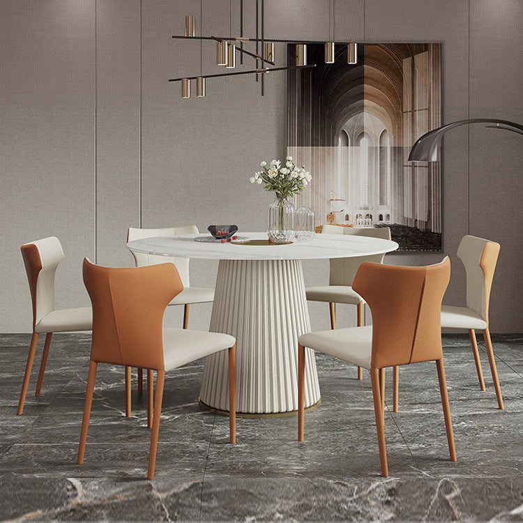 1/3/4/5/7 Pcs Metal Modern Dining Room Set with Round Pedestal Base Table Dinette Set 7 Pieces: Table, 6 Chairs Clearhalo 'Dining Room Sets' 'Dining Tables & Seating' 'dining_room_set' 'furn' 'furn_dining_room_set' 'Furniture' 'furniture_dining_room_set' 'Kitchen & Dining Furniture' 'kitchen&dining_furn' 'kitchen' 4503055