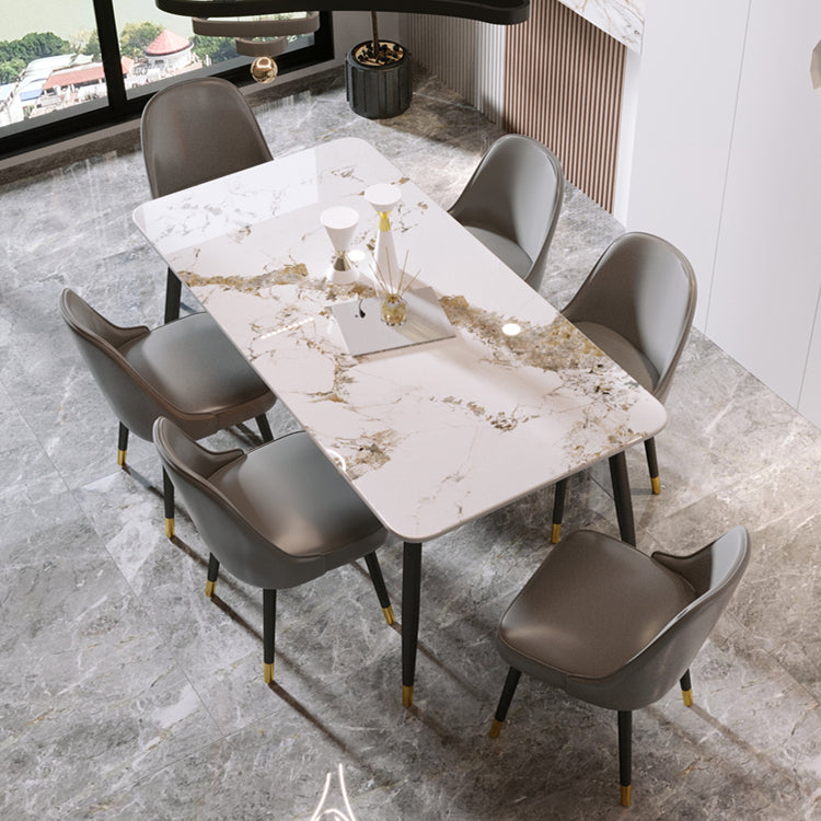 1/5/7 Pcs Metal Modern Dining Room Set with Rectangle Table Dining Set 7 Pieces: Table, 6 Grey Chairs Clearhalo 'Dining Room Sets' 'Dining Tables & Seating' 'dining_room_set' 'furn' 'furn_dining_room_set' 'Furniture' 'furniture_dining_room_set' 'Kitchen & Dining Furniture' 'kitchen&dining_furn' 'kitchen' 4503137