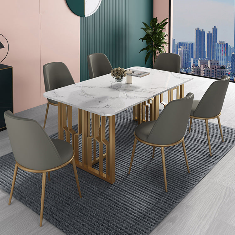 Glam 1/4/5/7 Pieces Dining Set Rectangular Standard-Height Dining Set 7 Pieces: Table, 6 Grey Chairs Clearhalo 'Dining Room Sets' 'Dining Tables & Seating' 'dining_room_set' 'furn' 'furn_dining_room_set' 'Furniture' 'furniture_dining_room_set' 'Kitchen & Dining Furniture' 'kitchen&dining_furn' 'kitchen' 4503199